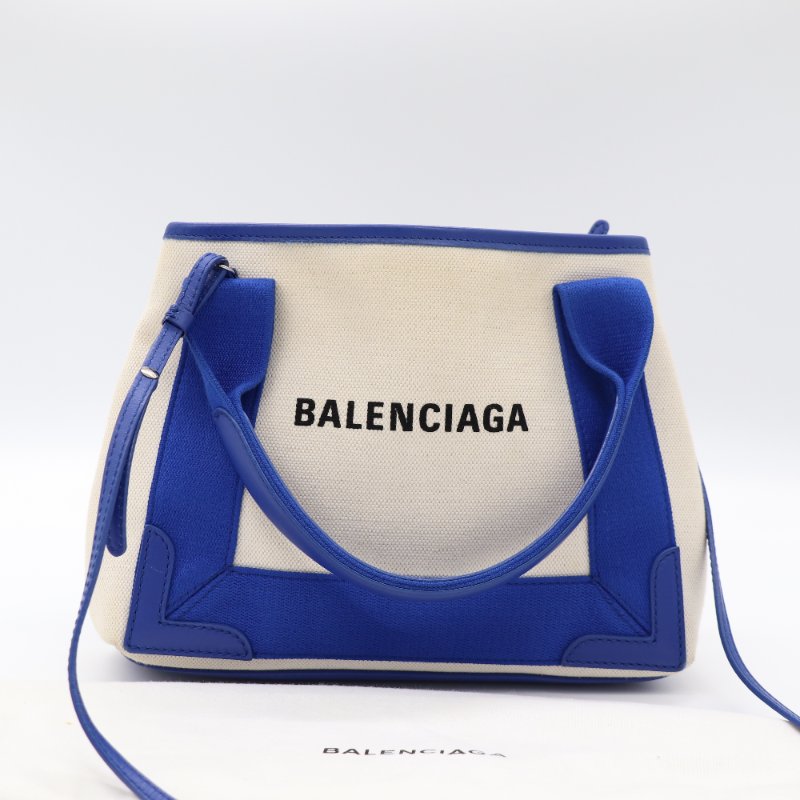 Balenciaga 巴黎世家 Navy Cabas 米白色帆布 電光藍 手提包 單肩包 托特包-0