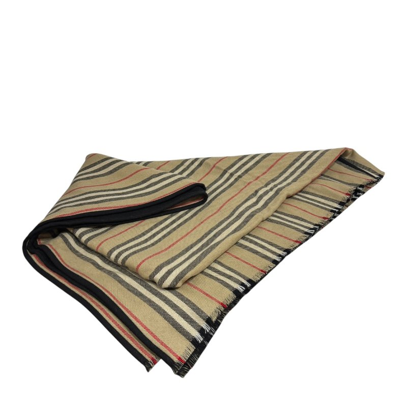 【美收精品】BURBERRY 黑茶色條紋披肩 4-614-1