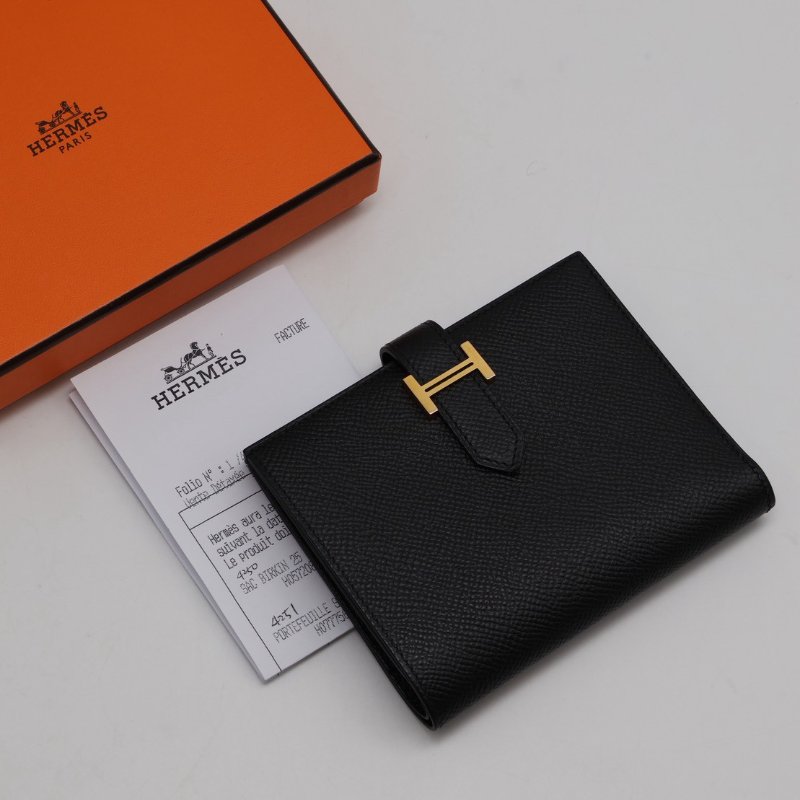HERMES Bearn 短夾 - 黑金 D-7