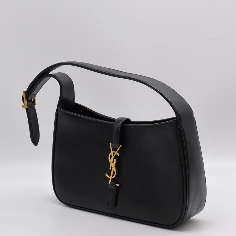 YSL Le 5 A 7滑面牛皮腋下Hobo - 黑金-1