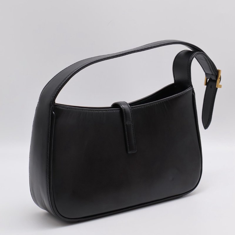 YSL Le 5 A 7滑面牛皮腋下Hobo - 黑金-2