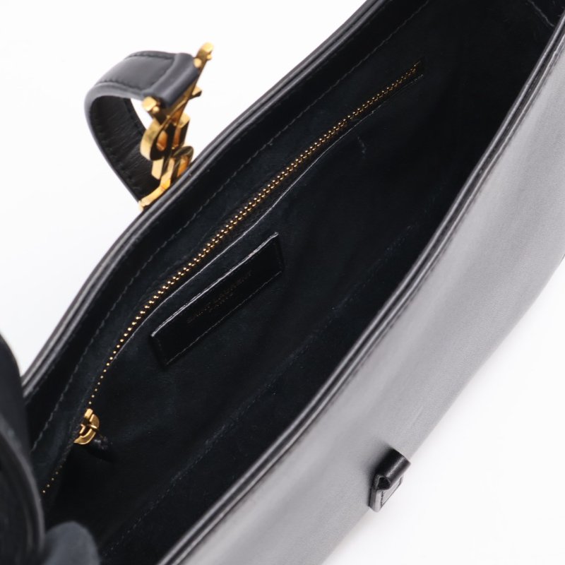 YSL Le 5 A 7滑面牛皮腋下Hobo - 黑金-3