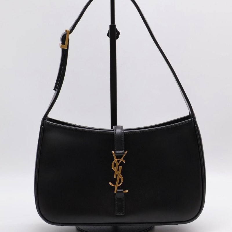 YSL Le 5 A 7滑面牛皮腋下Hobo - 黑金-7