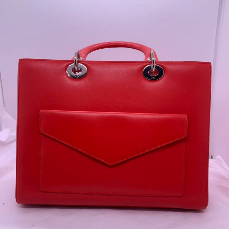 Dior迪奧雙面信封公文包紅，配件塵袋肩帶鎖鑰匙-1