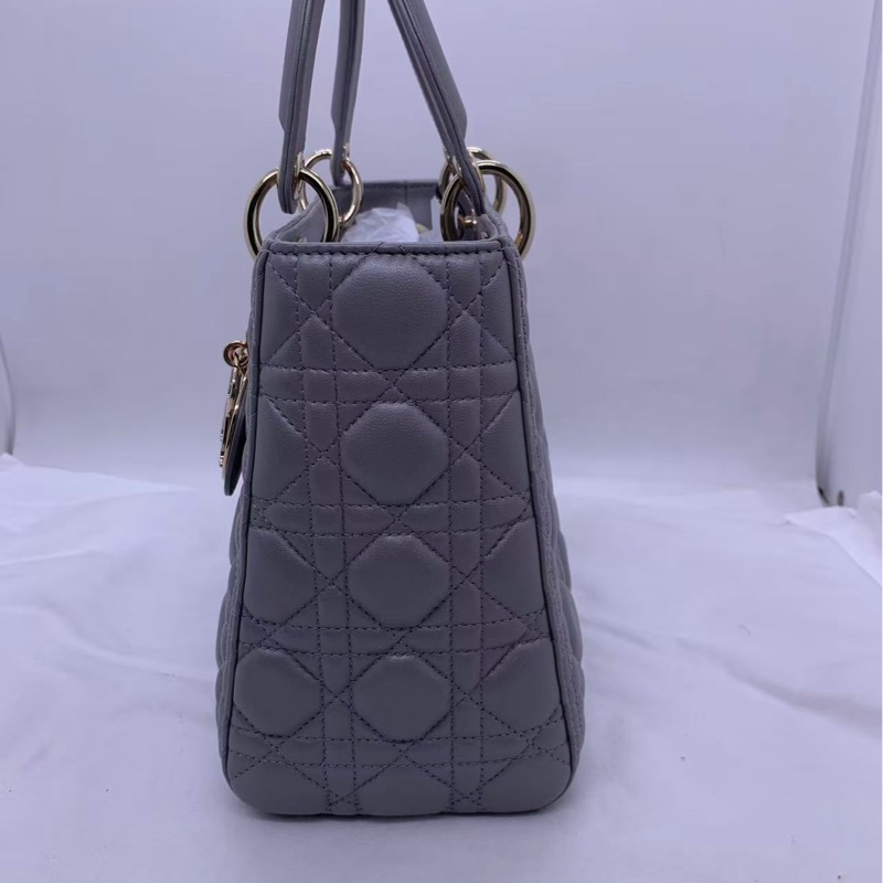 Dior迪奧戴妃包五格珠光灰色小羊皮 手提單肩包-3