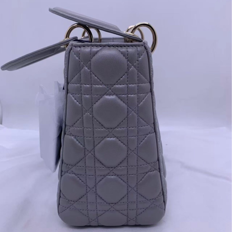 Dior迪奧戴妃包五格珠光灰色小羊皮 手提單肩包-4