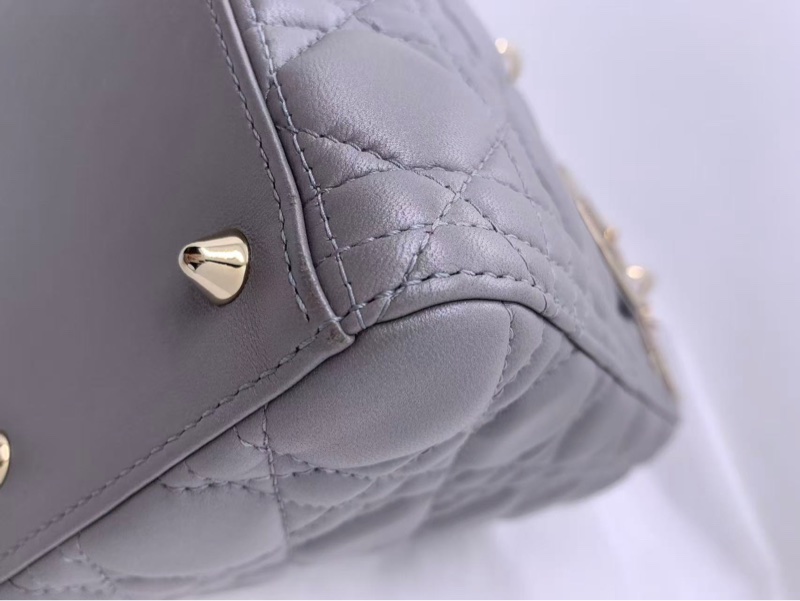 Dior迪奧戴妃包五格珠光灰色小羊皮 手提單肩包-8