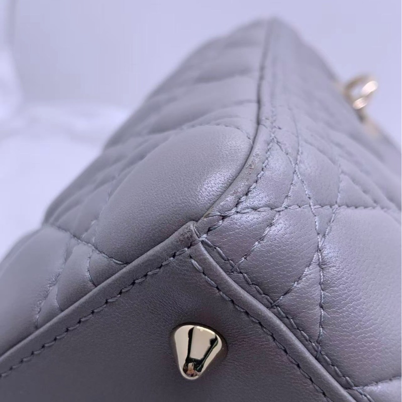 Dior迪奧戴妃包五格珠光灰色小羊皮 手提單肩包-10