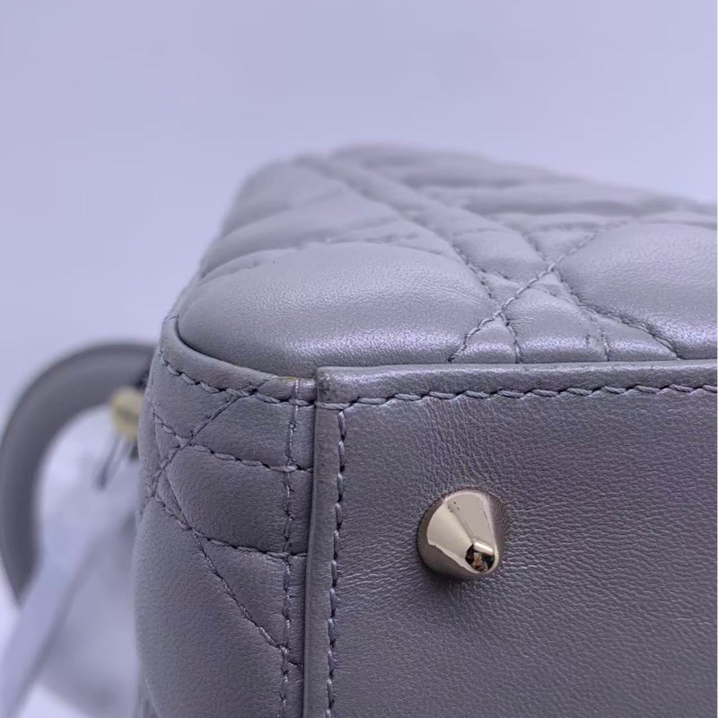 Dior迪奧戴妃包五格珠光灰色小羊皮 手提單肩包-11