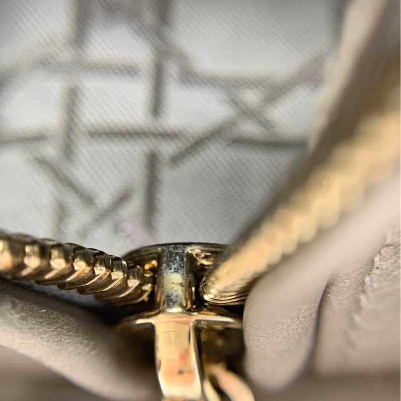 Dior迪奧戴妃包五格珠光灰色小羊皮 手提單肩包-15