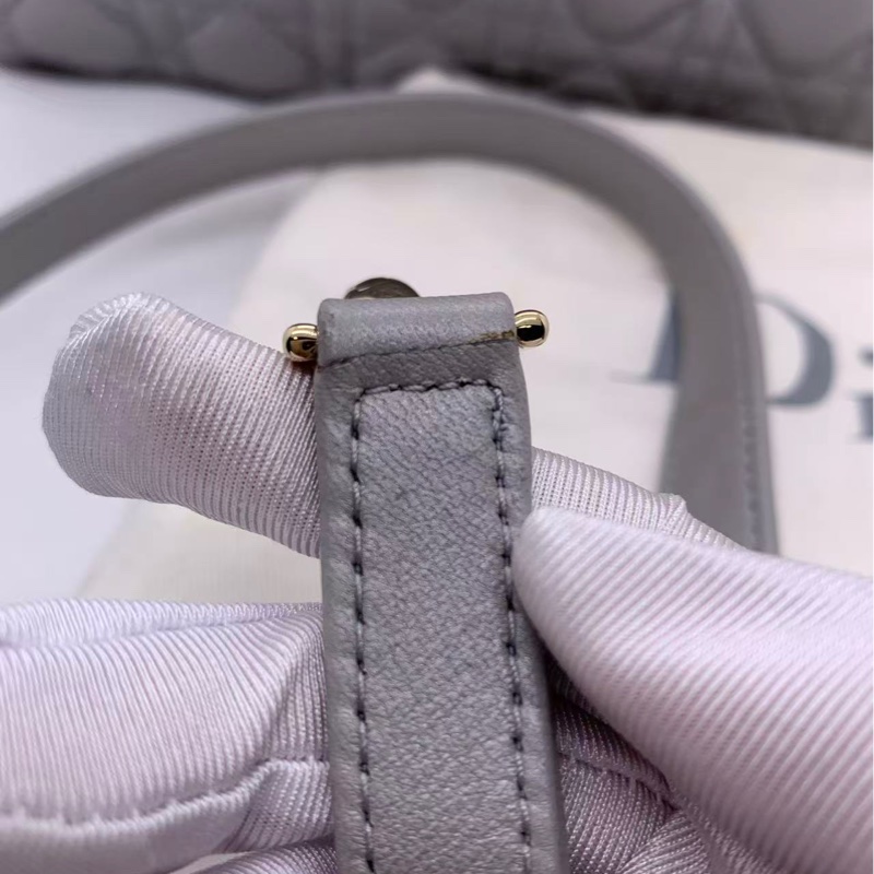 Dior迪奧戴妃包五格珠光灰色小羊皮 手提單肩包-20