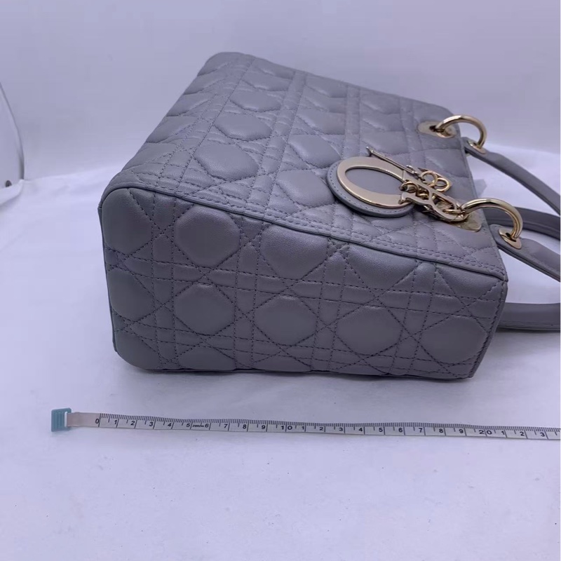 Dior迪奧戴妃包五格珠光灰色小羊皮 手提單肩包-22