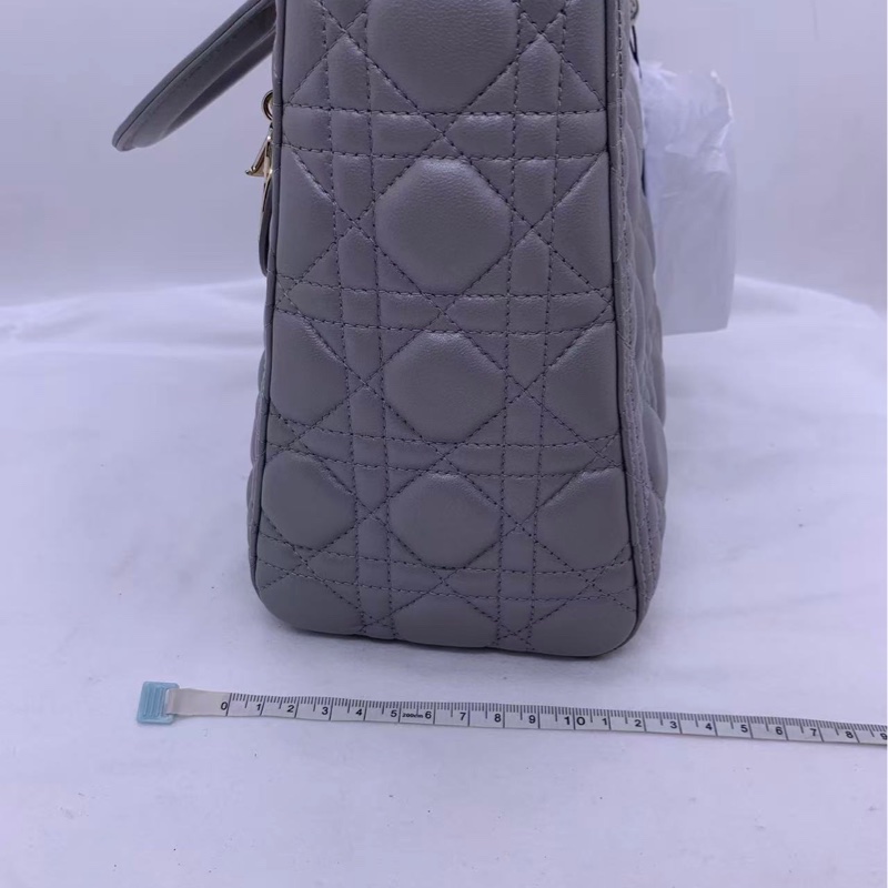 Dior迪奧戴妃包五格珠光灰色小羊皮 手提單肩包-23