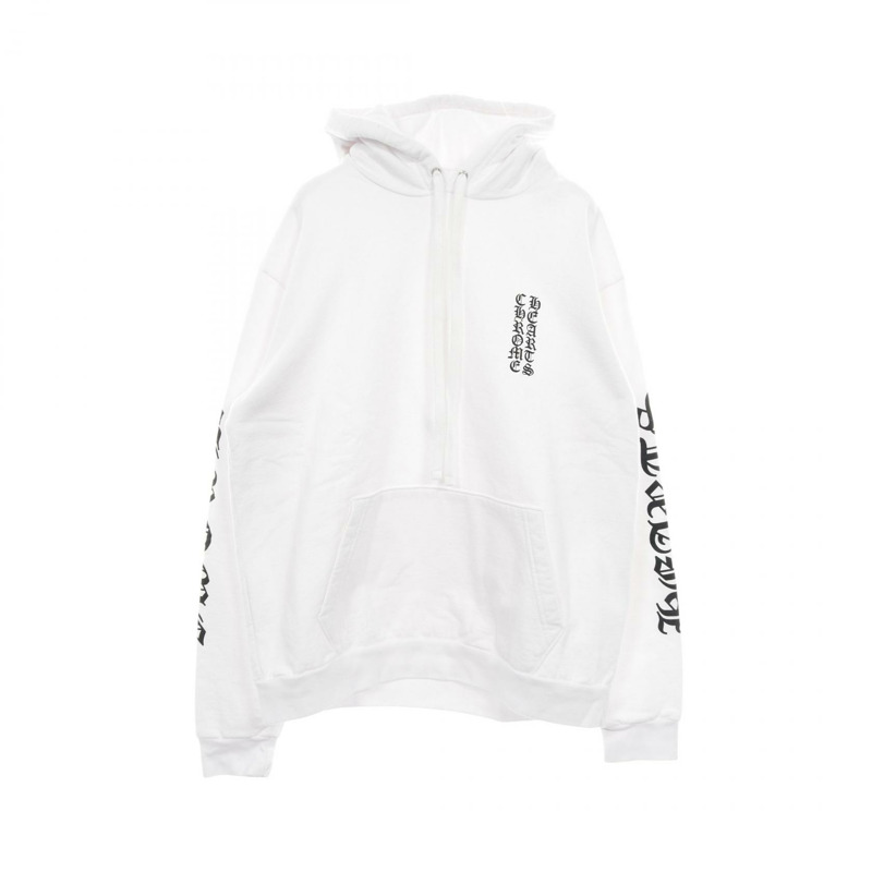 鉻心牌 (CHROME HEARTS) 男士連帽衫，純棉材質，白色/黑色，二手。-0