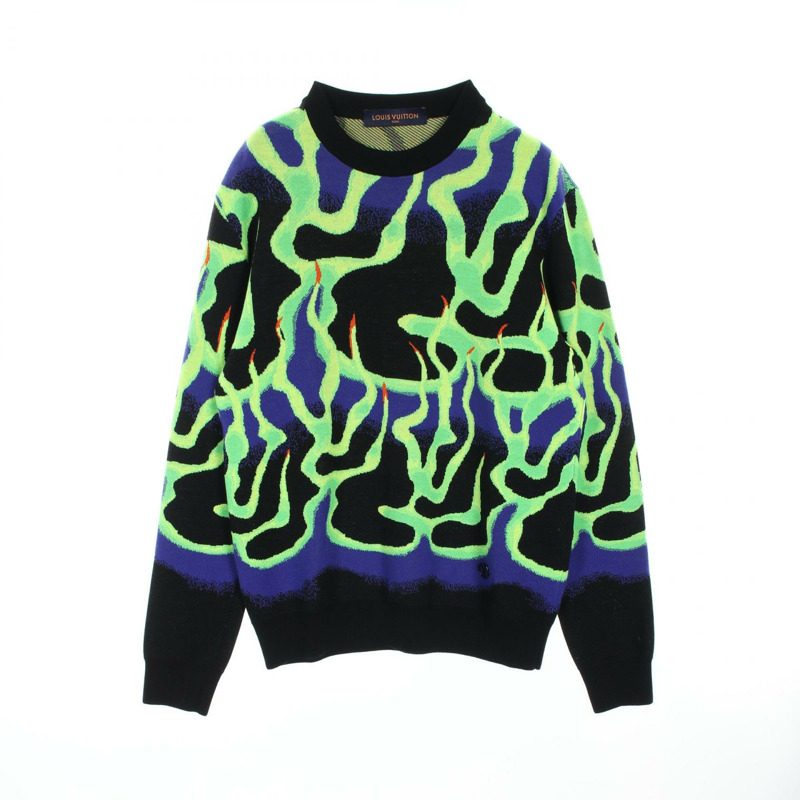路易威登 (LOUIS VUITTON) 針織羊毛衫，綠色/黑色，二手，男士S碼-0