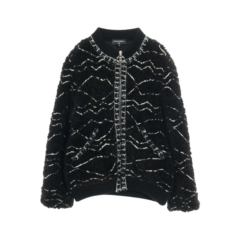 香奈兒 COCO Mark 夾克，腈綸羊駝毛混紡，黑白配色，二手女款，36碼-0