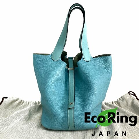 △ Hermes 愛馬仕 3P Blue Atoll Clemence Calfskin Palladium Plated Metal Picotin 22 Hand Bag Stamp T 環礁藍色粒紋小牛皮鍍鈀金屬手袋T刻 - 257023680