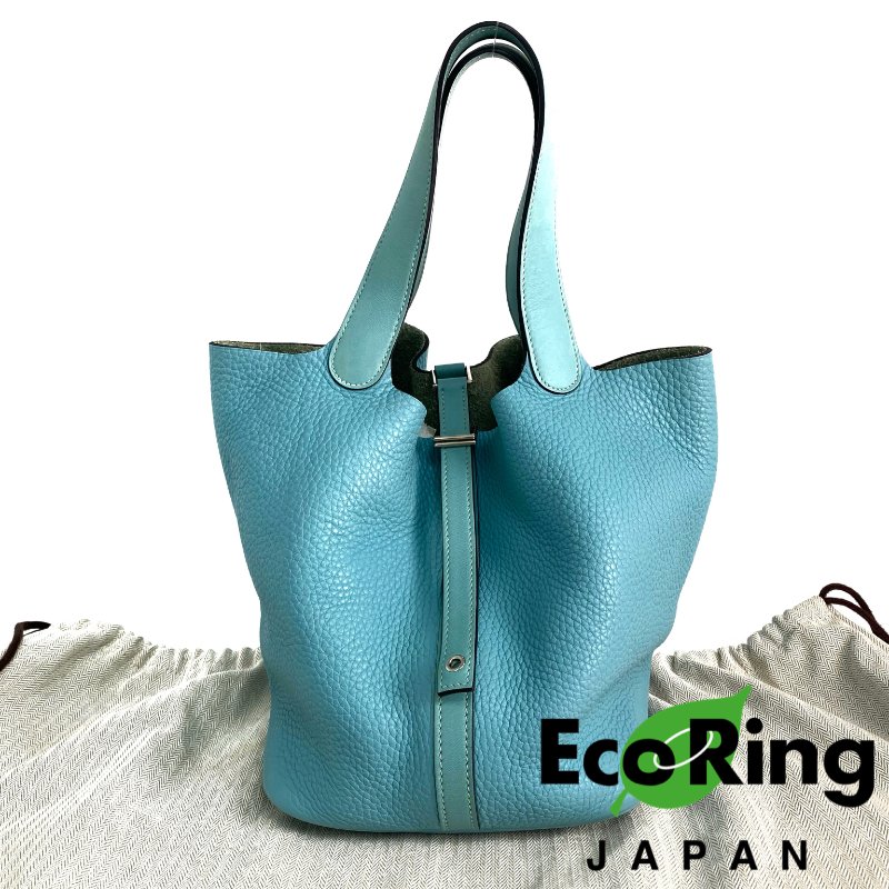 △ Hermes 愛馬仕 3P Blue Atoll Clemence Calfskin Palladium Plated Metal Picotin 22 Hand Bag Stamp T 環礁藍色粒紋小牛皮鍍鈀金屬手袋T刻 - 257023680-0