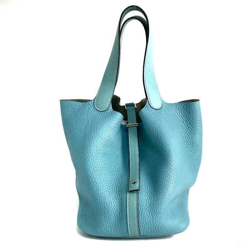 △ Hermes 愛馬仕 3P Blue Atoll Clemence Calfskin Palladium Plated Metal Picotin 22 Hand Bag Stamp T 環礁藍色粒紋小牛皮鍍鈀金屬手袋T刻 - 257023680-1