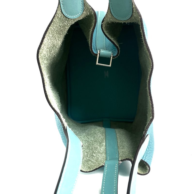 △ Hermes 愛馬仕 3P Blue Atoll Clemence Calfskin Palladium Plated Metal Picotin 22 Hand Bag Stamp T 環礁藍色粒紋小牛皮鍍鈀金屬手袋T刻 - 257023680-12