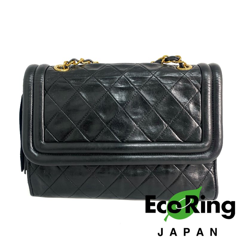 △ Chanel 香奈兒 Black Lambskin Gold Tone Metal Vintage Fringe Chain Shoulder Bag No.0 黑色小羊皮金色金屬鎖鏈肩背袋No.0 - 257023821-0