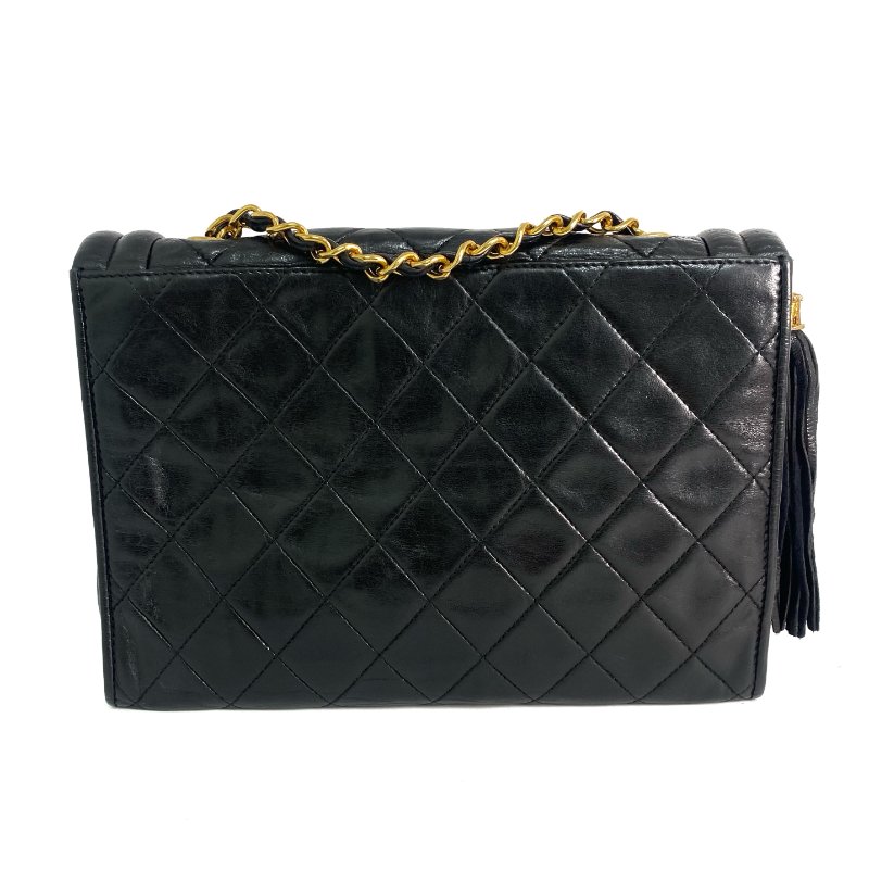 △ Chanel 香奈兒 Black Lambskin Gold Tone Metal Vintage Fringe Chain Shoulder Bag No.0 黑色小羊皮金色金屬鎖鏈肩背袋No.0 - 257023821-1