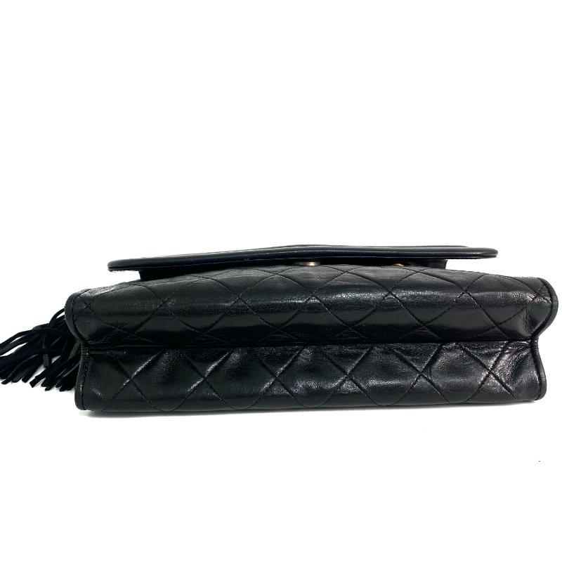 △ Chanel 香奈兒 Black Lambskin Gold Tone Metal Vintage Fringe Chain Shoulder Bag No.0 黑色小羊皮金色金屬鎖鏈肩背袋No.0 - 257023821-4