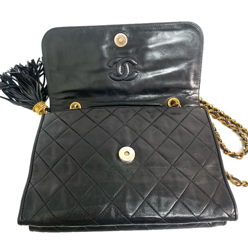 △ Chanel 香奈兒 Black Lambskin Gold Tone Metal Vintage Fringe Chain Shoulder Bag No.0 黑色小羊皮金色金屬鎖鏈肩背袋No.0 - 257023821-12