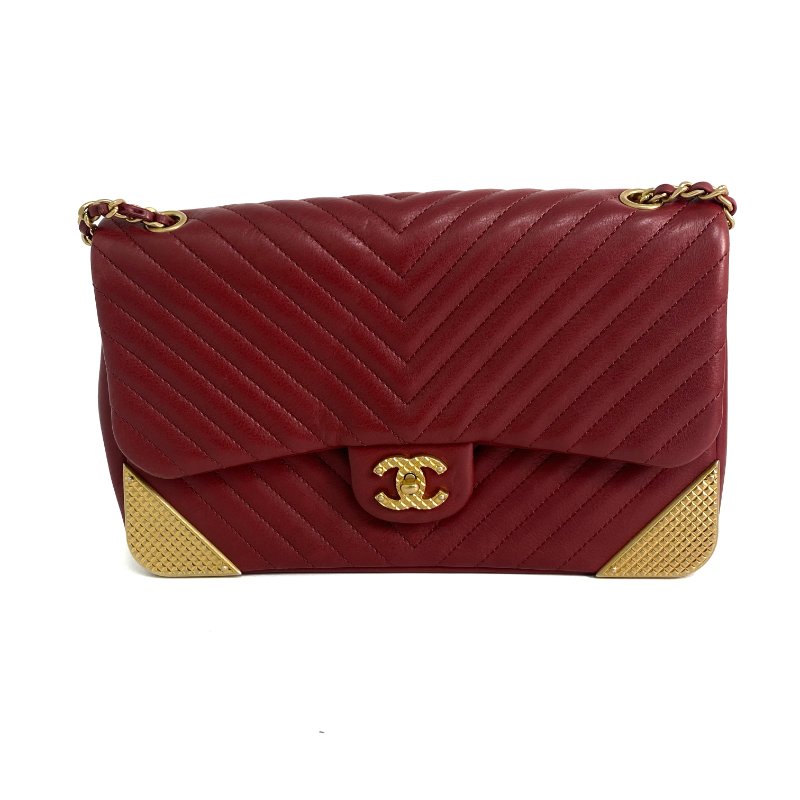 △ Chanel 香奈兒 Wine Red Lambskin Gold Tone Metal Rock The Corner Single Flap Shoulder Bag No.25 酒紅色小羊皮金色金屬鎖鏈肩背袋No.25 - 257023857-1
