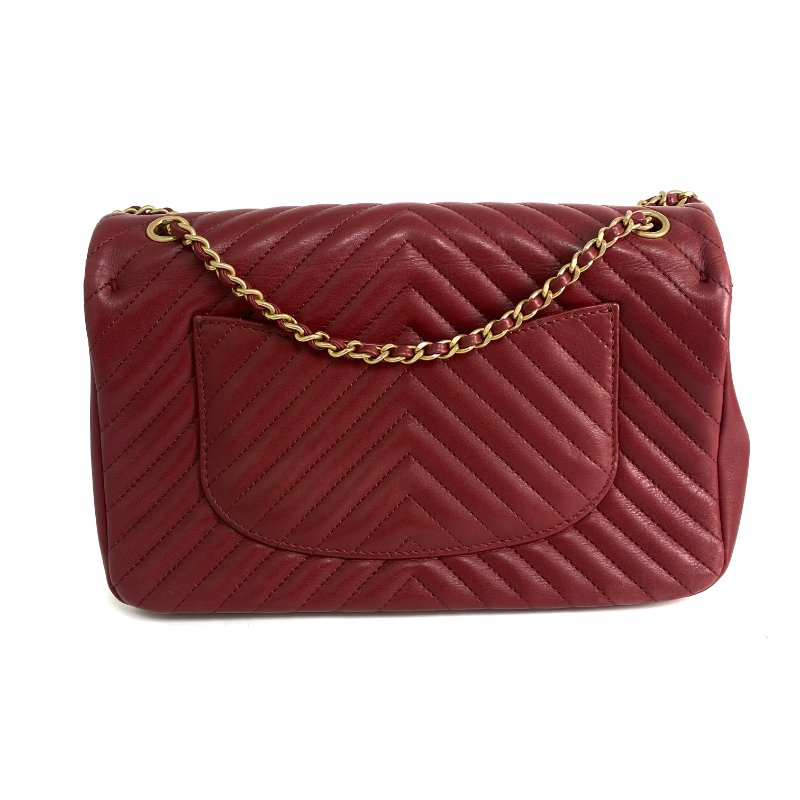 △ Chanel 香奈兒 Wine Red Lambskin Gold Tone Metal Rock The Corner Single Flap Shoulder Bag No.25 酒紅色小羊皮金色金屬鎖鏈肩背袋No.25 - 257023857-2