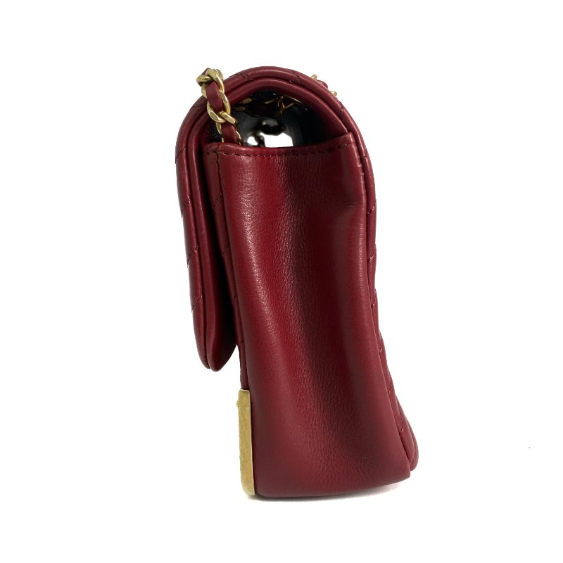 △ Chanel 香奈兒 Wine Red Lambskin Gold Tone Metal Rock The Corner Single Flap Shoulder Bag No.25 酒紅色小羊皮金色金屬鎖鏈肩背袋No.25 - 257023857-3