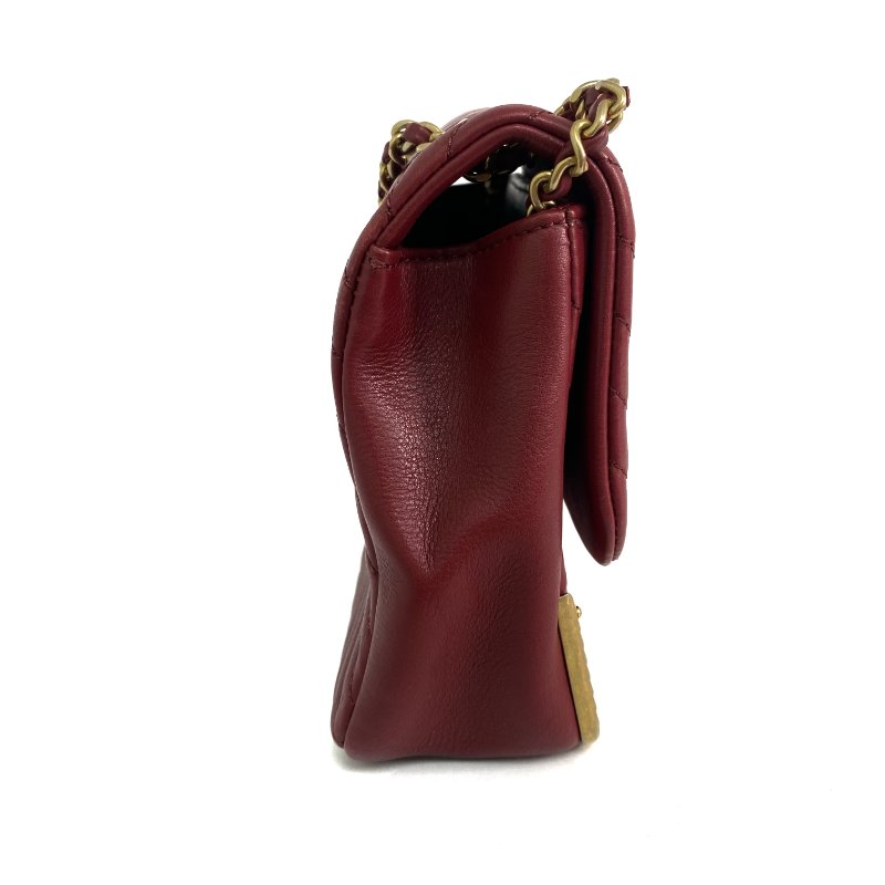 △ Chanel 香奈兒 Wine Red Lambskin Gold Tone Metal Rock The Corner Single Flap Shoulder Bag No.25 酒紅色小羊皮金色金屬鎖鏈肩背袋No.25 - 257023857-4