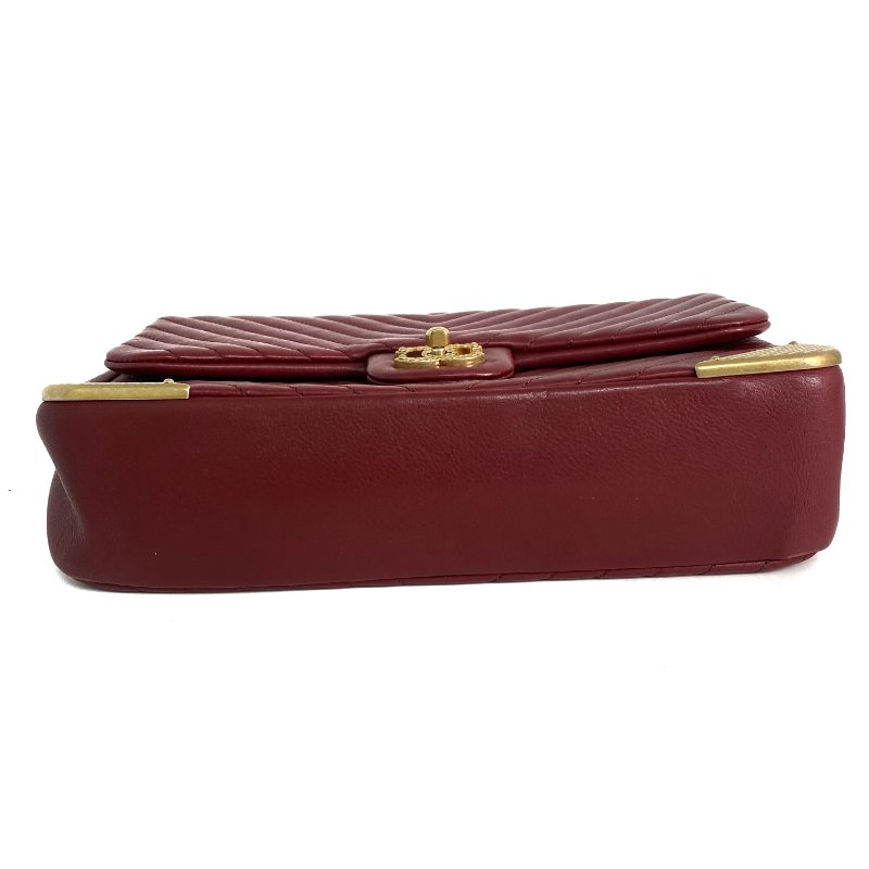 △ Chanel 香奈兒 Wine Red Lambskin Gold Tone Metal Rock The Corner Single Flap Shoulder Bag No.25 酒紅色小羊皮金色金屬鎖鏈肩背袋No.25 - 257023857-5