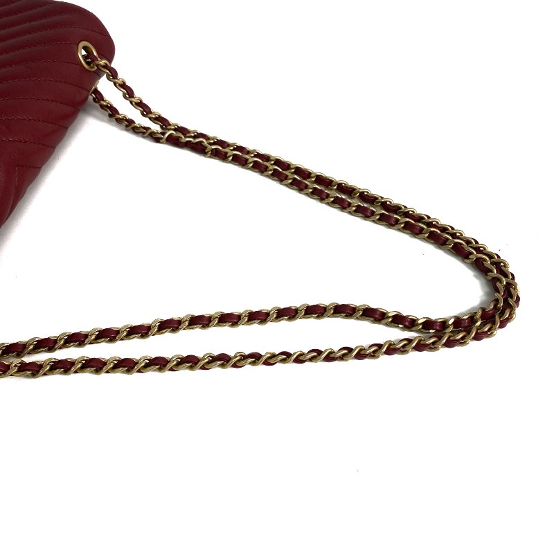 △ Chanel 香奈兒 Wine Red Lambskin Gold Tone Metal Rock The Corner Single Flap Shoulder Bag No.25 酒紅色小羊皮金色金屬鎖鏈肩背袋No.25 - 257023857-10