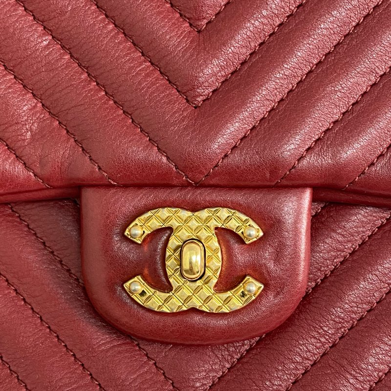 △ Chanel 香奈兒 Wine Red Lambskin Gold Tone Metal Rock The Corner Single Flap Shoulder Bag No.25 酒紅色小羊皮金色金屬鎖鏈肩背袋No.25 - 257023857-13