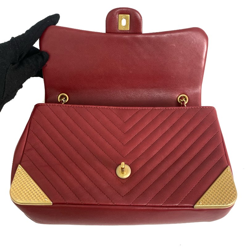 △ Chanel 香奈兒 Wine Red Lambskin Gold Tone Metal Rock The Corner Single Flap Shoulder Bag No.25 酒紅色小羊皮金色金屬鎖鏈肩背袋No.25 - 257023857-14