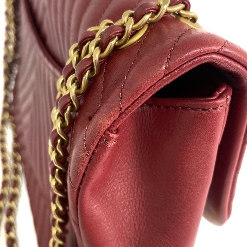 △ Chanel 香奈兒 Wine Red Lambskin Gold Tone Metal Rock The Corner Single Flap Shoulder Bag No.25 酒紅色小羊皮金色金屬鎖鏈肩背袋No.25 - 257023857-19