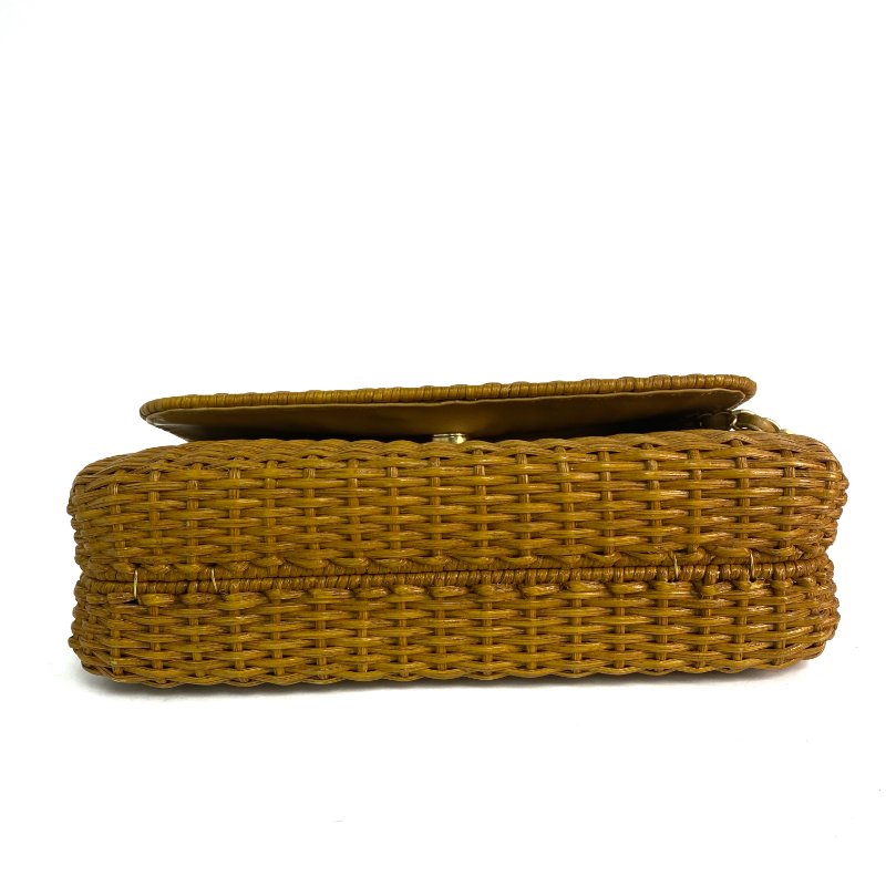 △ Chanel 香奈兒 Curry Yellow Raffia Gold Tone Metal Wicker Chain Shoulder Bag No.6 咖喱黃色拉菲草金色金屬鎖鏈肩背袋No.6 - 257022415-5