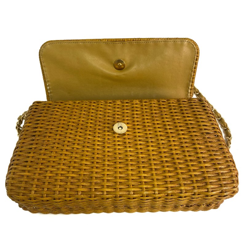 △ Chanel 香奈兒 Curry Yellow Raffia Gold Tone Metal Wicker Chain Shoulder Bag No.6 咖喱黃色拉菲草金色金屬鎖鏈肩背袋No.6 - 257022415-16