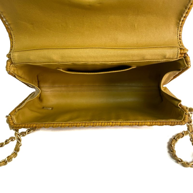 △ Chanel 香奈兒 Curry Yellow Raffia Gold Tone Metal Wicker Chain Shoulder Bag No.6 咖喱黃色拉菲草金色金屬鎖鏈肩背袋No.6 - 257022415-19