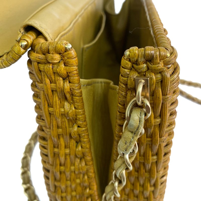 △ Chanel 香奈兒 Curry Yellow Raffia Gold Tone Metal Wicker Chain Shoulder Bag No.6 咖喱黃色拉菲草金色金屬鎖鏈肩背袋No.6 - 257022415-25