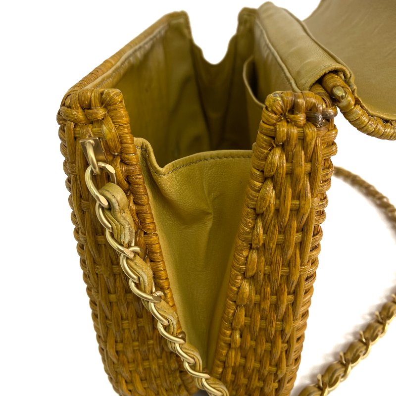 △ Chanel 香奈兒 Curry Yellow Raffia Gold Tone Metal Wicker Chain Shoulder Bag No.6 咖喱黃色拉菲草金色金屬鎖鏈肩背袋No.6 - 257022415-26
