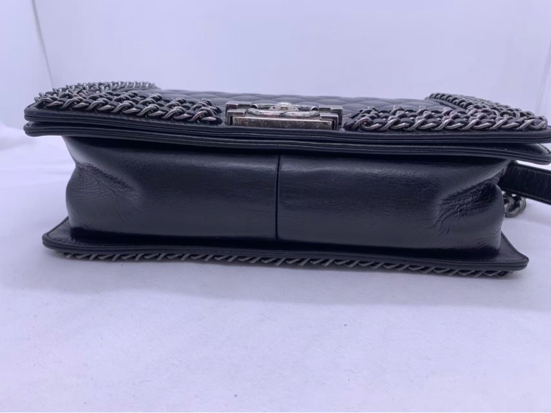 二手Chanel/香奈兒皮穿鏈條黑銀油蠟皮leboy中號-7