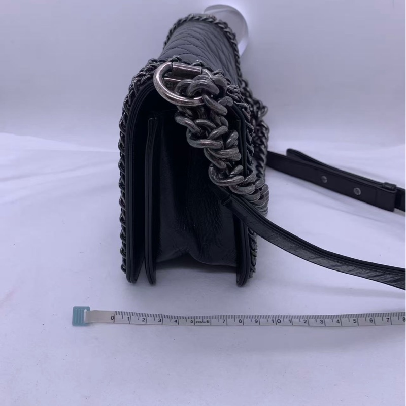二手Chanel/香奈兒皮穿鏈條黑銀油蠟皮leboy中號-12