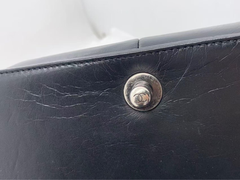 二手Chanel/香奈兒皮穿鏈條黑銀油蠟皮leboy中號-13