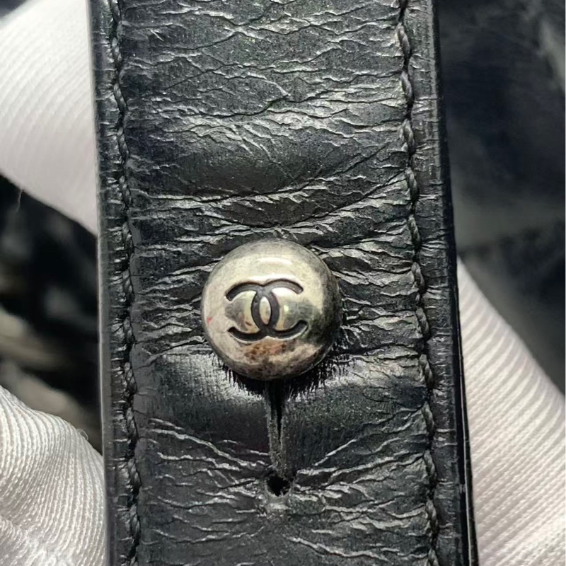 二手Chanel/香奈兒皮穿鏈條黑銀油蠟皮leboy中號-15