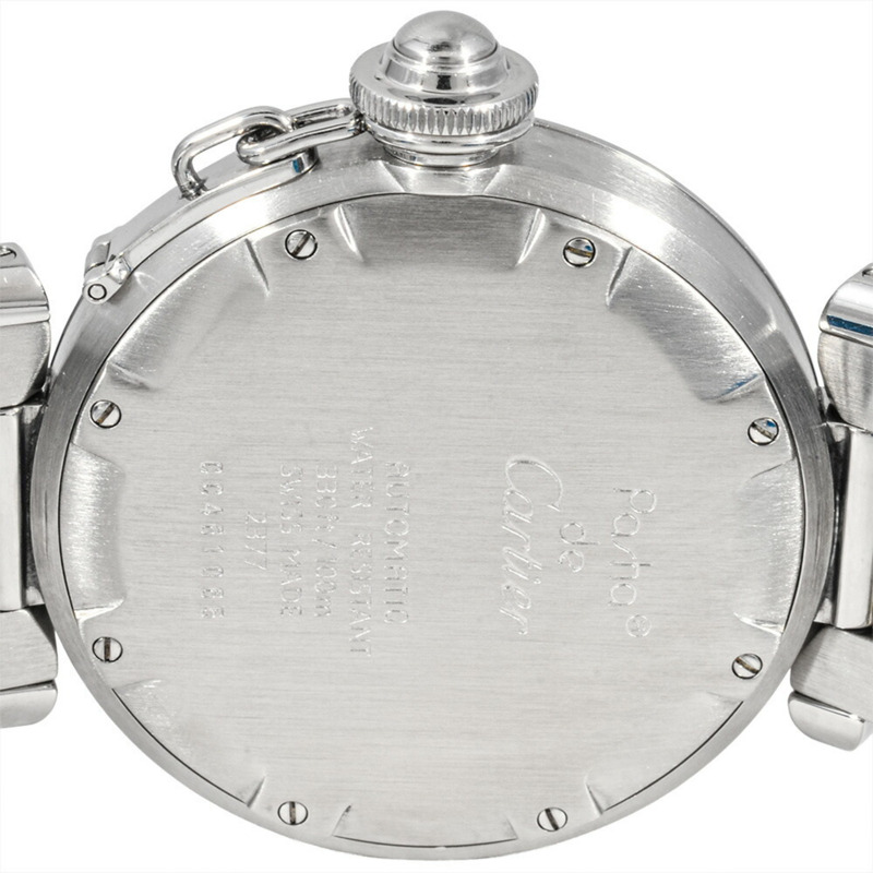 卡地亞 Pasha C Meridian GMT 自動腕錶，銀色錶盤，不鏽鋼錶殼，男士，W31078M7，2377-4