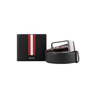 Bally Embossed Leather(Size 110) Wallet & Belt Gift Box for Men in Black/Brown - 6230622-F080-0