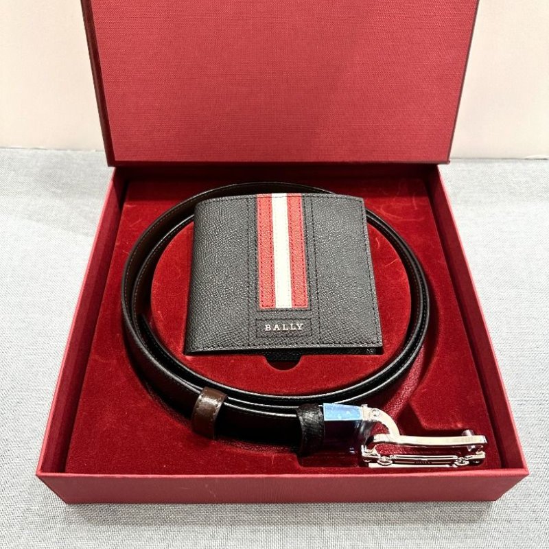 Bally Embossed Leather(Size 110) Wallet & Belt Gift Box for Men in Black/Brown - 6230622-F080-1