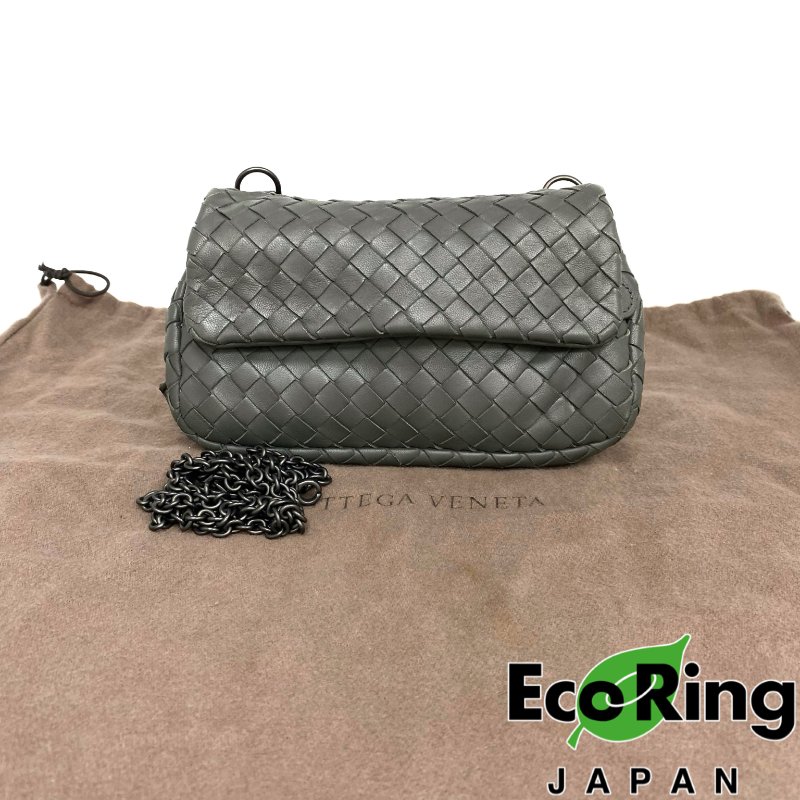 ☆ Bottega Veneta 寶緹嘉 Gray Lambskin Chain Shoulder Bag 灰色小羊皮鏈條肩背袋 - 257023789-0